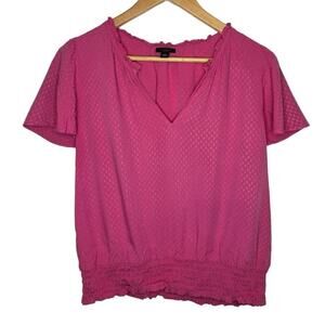 Ann Taylor Pink Printed Butterfly Sleeve V-Neck Loose Fit Top Size Large